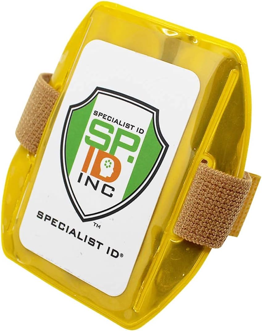 Bulk 25 Pack - Heavy Duty Reflective Yellow Armband ID Badge Holder with Elastic Hook & Loop Closure Arm Band by Specialist ID (Yellow)