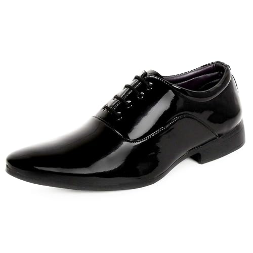 Shoe Island  Premium Oxford Patent Leather Coffee Brown Shining Lace-Up Designer Formal Shoes