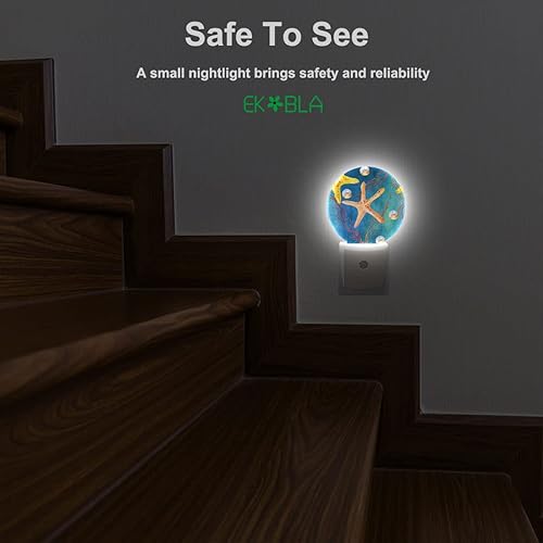 Miniatura 5 de EKOBLA Luz nocturna enchufable con estrella de mar, océano, coral, peces, perla, caña, concha, estrella, lámpara LED de ahorro de energía, luces