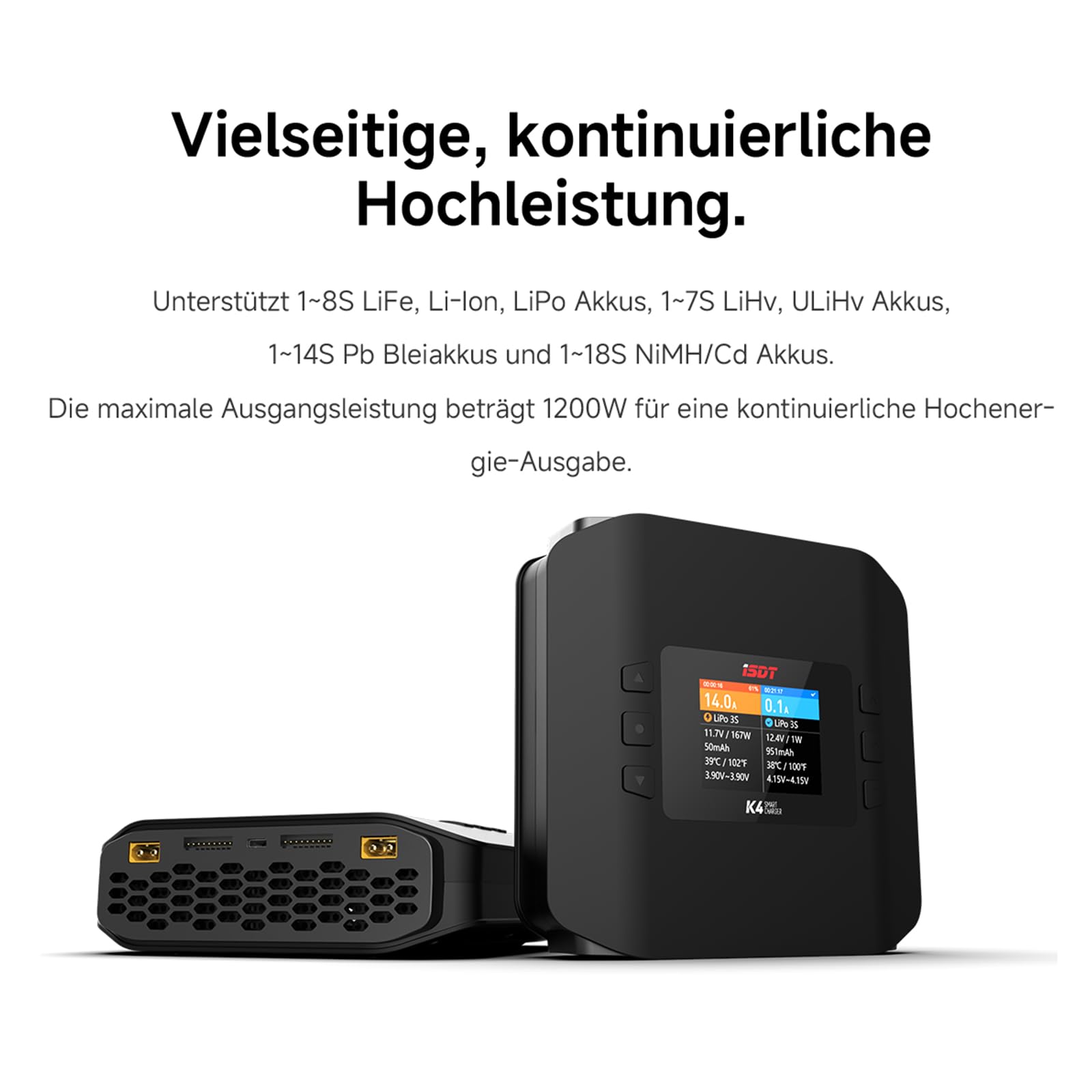 ISDT K4 Lipo Balance Ladegerät,Dual Port 1~8S 400~600W x 2 AC/DC Intelligentes Smart Batterie Multi-Ladegerät mit Entlader für Boot/-Flugzeug/Drohne/Airsoft/Modellbau