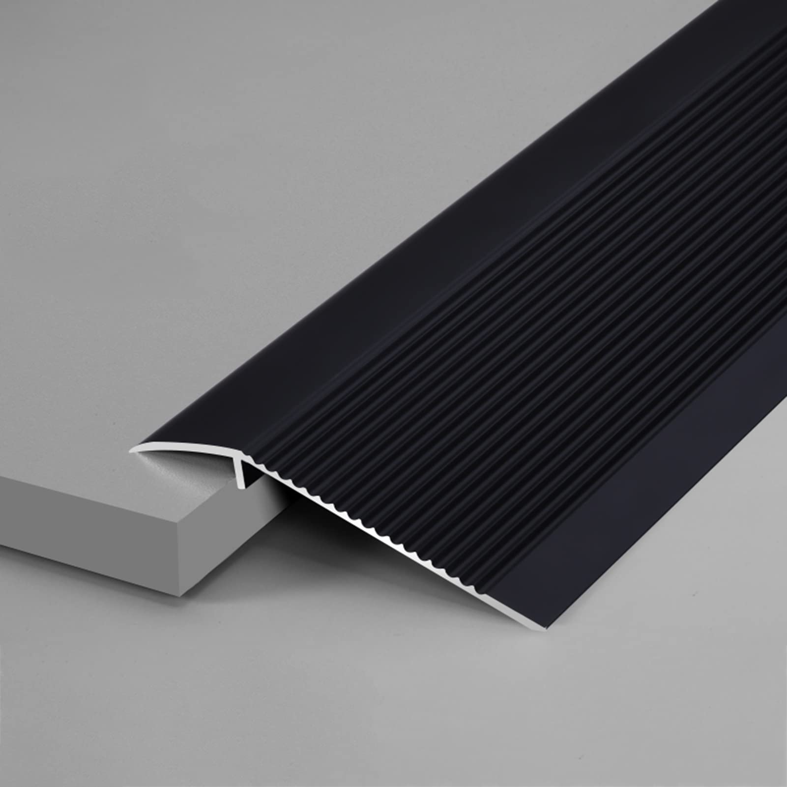 Remys Black Wood To Laminate/Carpet To Tile,Transition Strip 4" Transition Strip Edge Ramp Aluminum, Scratch-Resistant Reducer Threshold Bar, Cuttable Easy To Clean(Black)