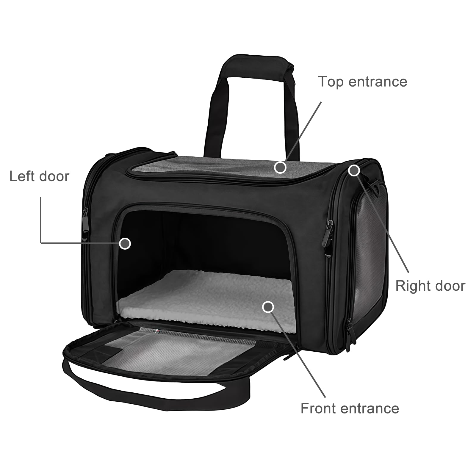 40 x 25 x 25 cm. Caja de transporte para perros: bolsa de viaje plegable para cachorros, caja de transporte de perros suave con correa interior, con malla transpirable para accesorios de viaje