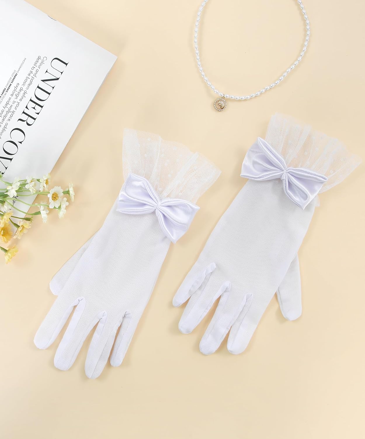 Women's Lace Gloves Tea Party Gloves With Sheer Bow Short Princess Wedding Evening Costume Accessories