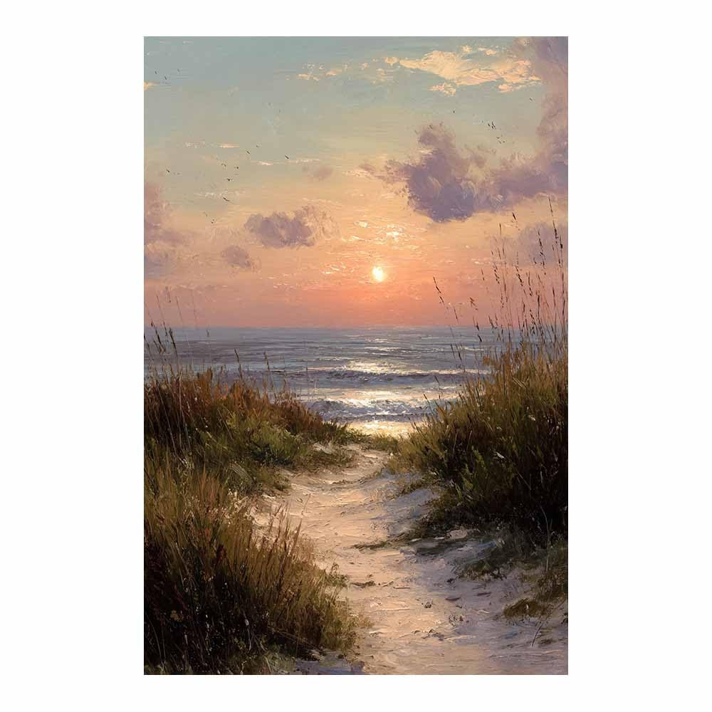 HOQIU Natural scenery wall art Dunes Path Sunset Views decorative painting, wall art, for Living Room Bathroom Bedroom Kitchen Decoration.(Multicolor)-60x80cm Unframed