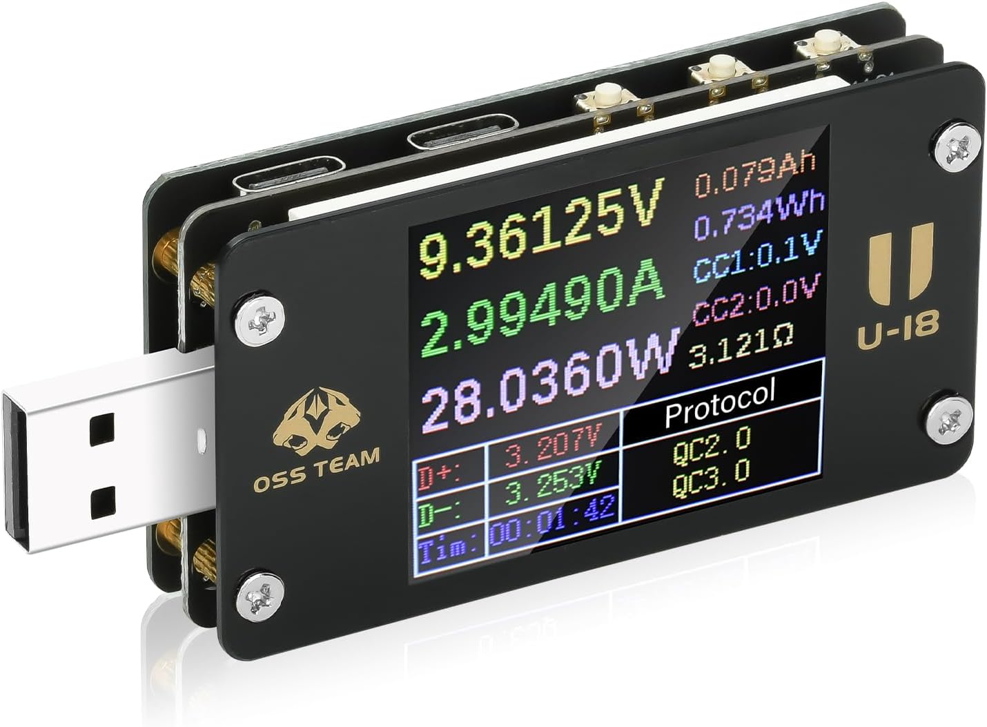 USB C Power Meter Tester, PD Trigger & QC 3.0 Fast Charge Detector, 4-24V 0-6.5A LCD Digital Multimeter, Voltage Current Capacity Monitor for Type-C/USB-A/Micro-USB, Phone, Laptop