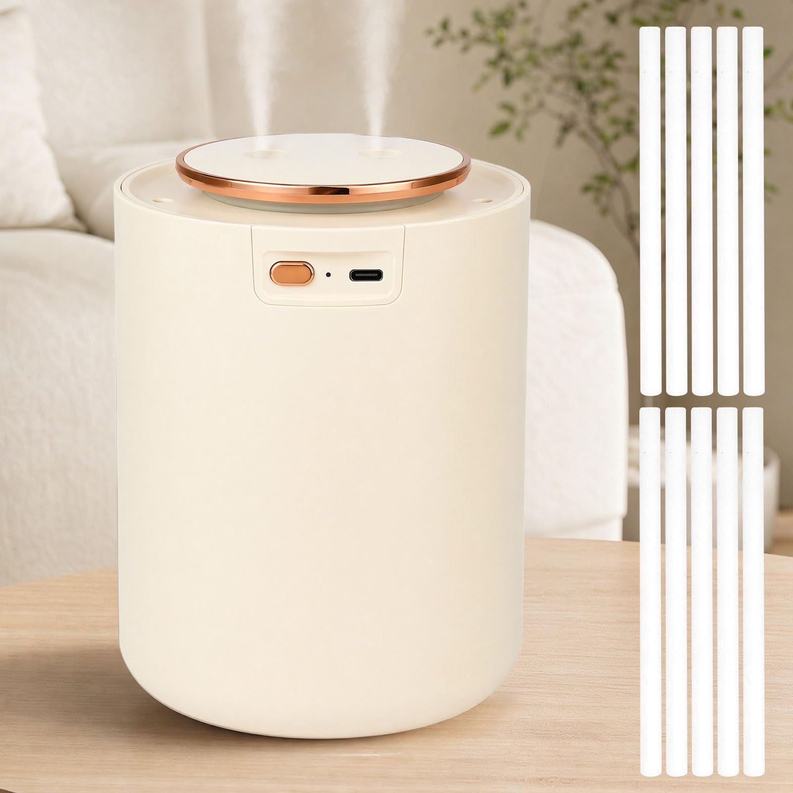 Air Humidifier for Bedroom - 1500ml Humidifier with Night Light, 3 Mist Modes Quiet Operation 9H Auto Shut-Off, 1800mAh Rechargeable Car Humidifiers with 10 Cotton Filters for Baby Nursery Office
