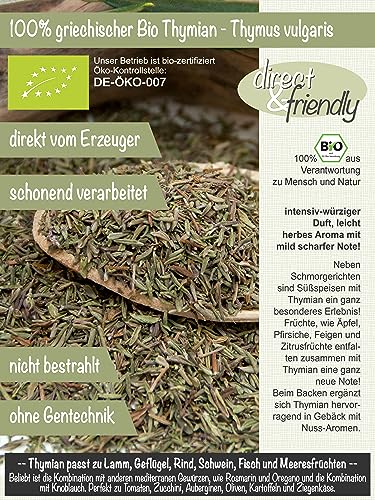 direct&friendly - griechischer Bio Thymian | schonend luftgetrocknet | Gewürz oder perfekt auch als Thymiantee | gerebelt (200 g)