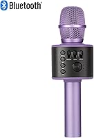 Vista 3 de Core Innovations - Micrófono de karaoke inalámbrico Bluetooth con altavoces incorporados + grabación HD, micrófono portátil de mano Lila