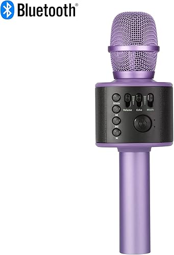 Miniatura 3 de Core Innovations Micrófono de karaoke inalámbrico Bluetooth con altavoces integrados + grabación HD, micrófono portátil de mano  Lila