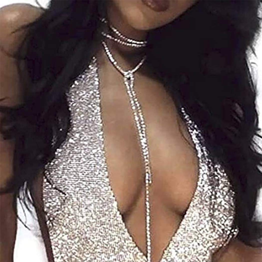 Miniatura 3 de Jovono Rhinestone Choker Necklaces Crystal Rhinestone Necklace Sparkly Long Necklace Jewelry for Women and Girls