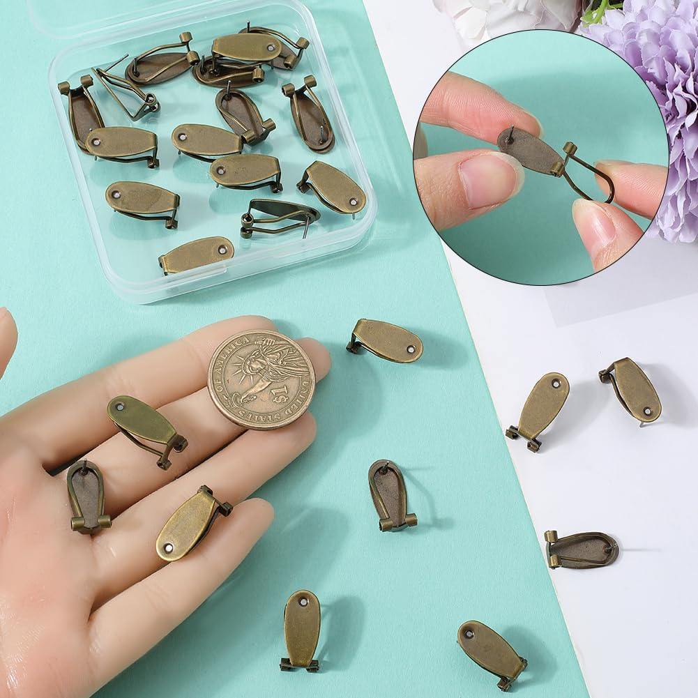 1 Box 30Pcs Fingernail Earring Post Backs Clip Earring Base Small Brass French Blank Tray Antique Bronze Studs Earring Converter Findings for Jewelry Making Earrings Supplies DIY Crafting