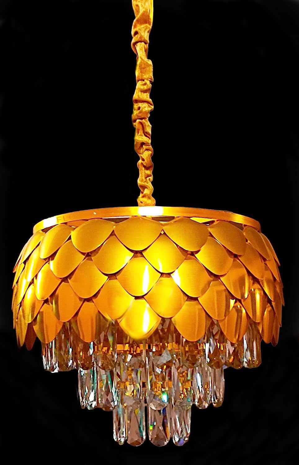 FLOSTON Gold Crystal Chandelier - 3 Color LED Lights -4
