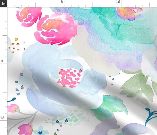 Miniatura 2 de Spoonflower Tela  Rosa Azul Púrpura Botánico Abstracto Botánico de los 90 Retro Floral Color de Agua Impreso en Petal Signature Tela de Algodón por