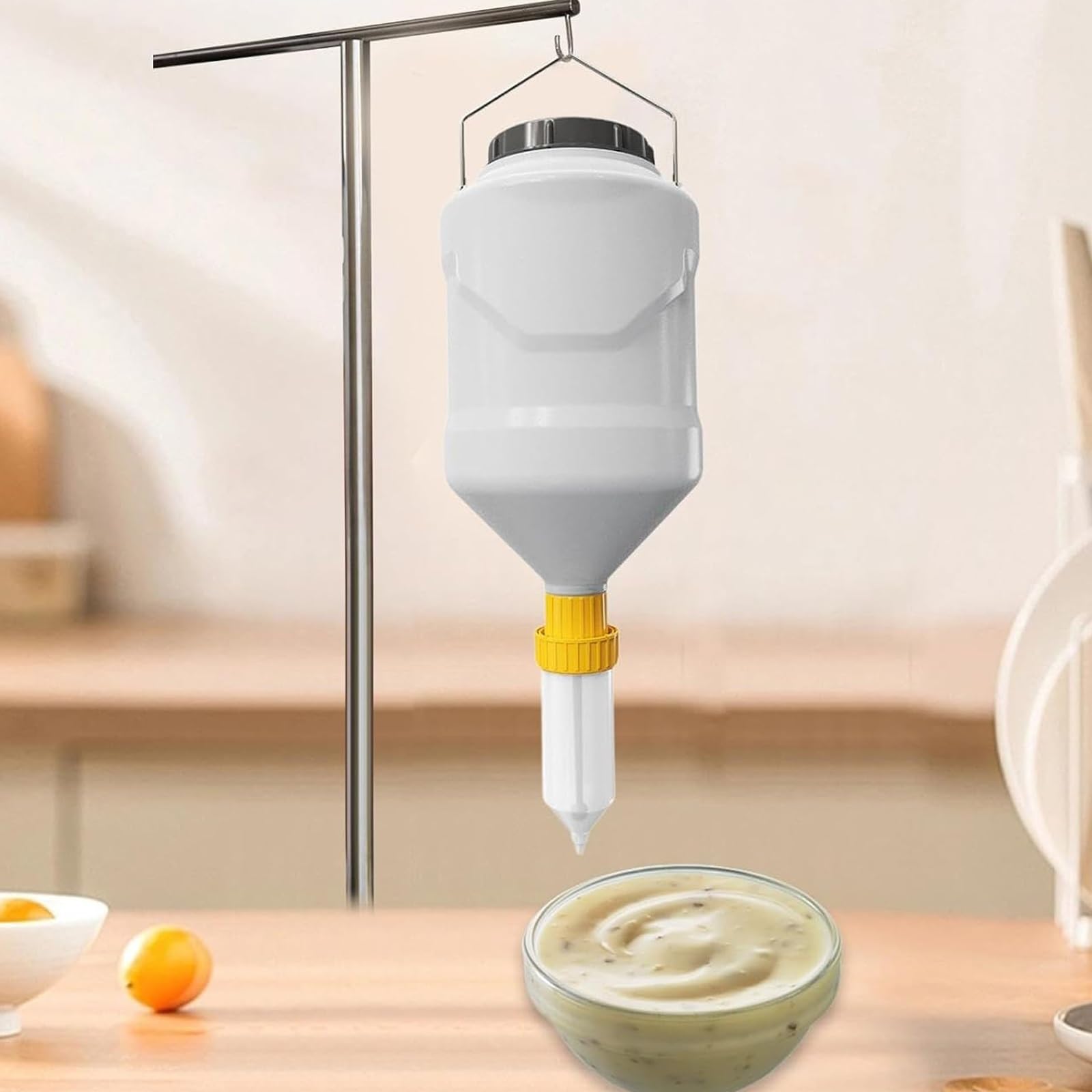Bottiglie riutilizzabili per ketchup, capacità 3/5/5,5 l, dispenser per salsa per insalata di senape, picnic, barbecue, bottiglia per condimenti sospesa, design rotondo