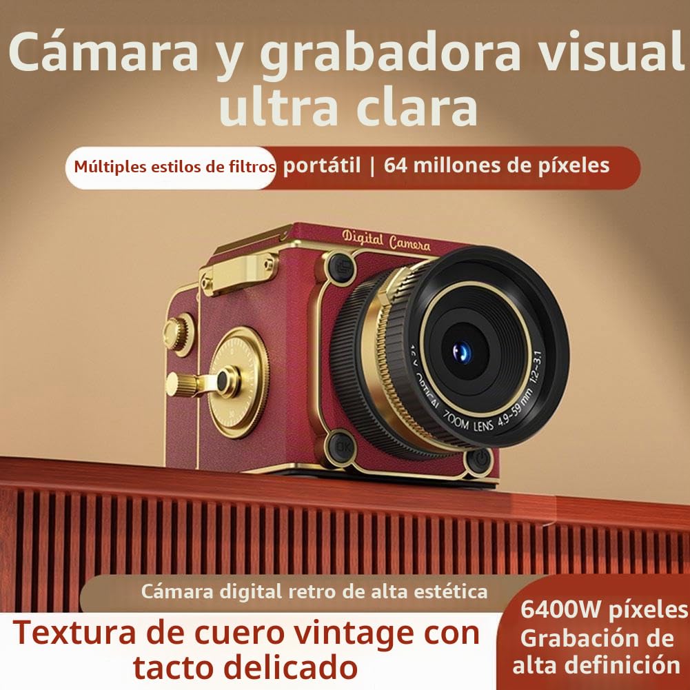Cámara digital retro de doble lente 4K, mini cámara de vlogging portátil, mini cámaras CCD retro, cámaras CCD con zoom digital de 16X, grabación de video, compartición OTG, para principiantes