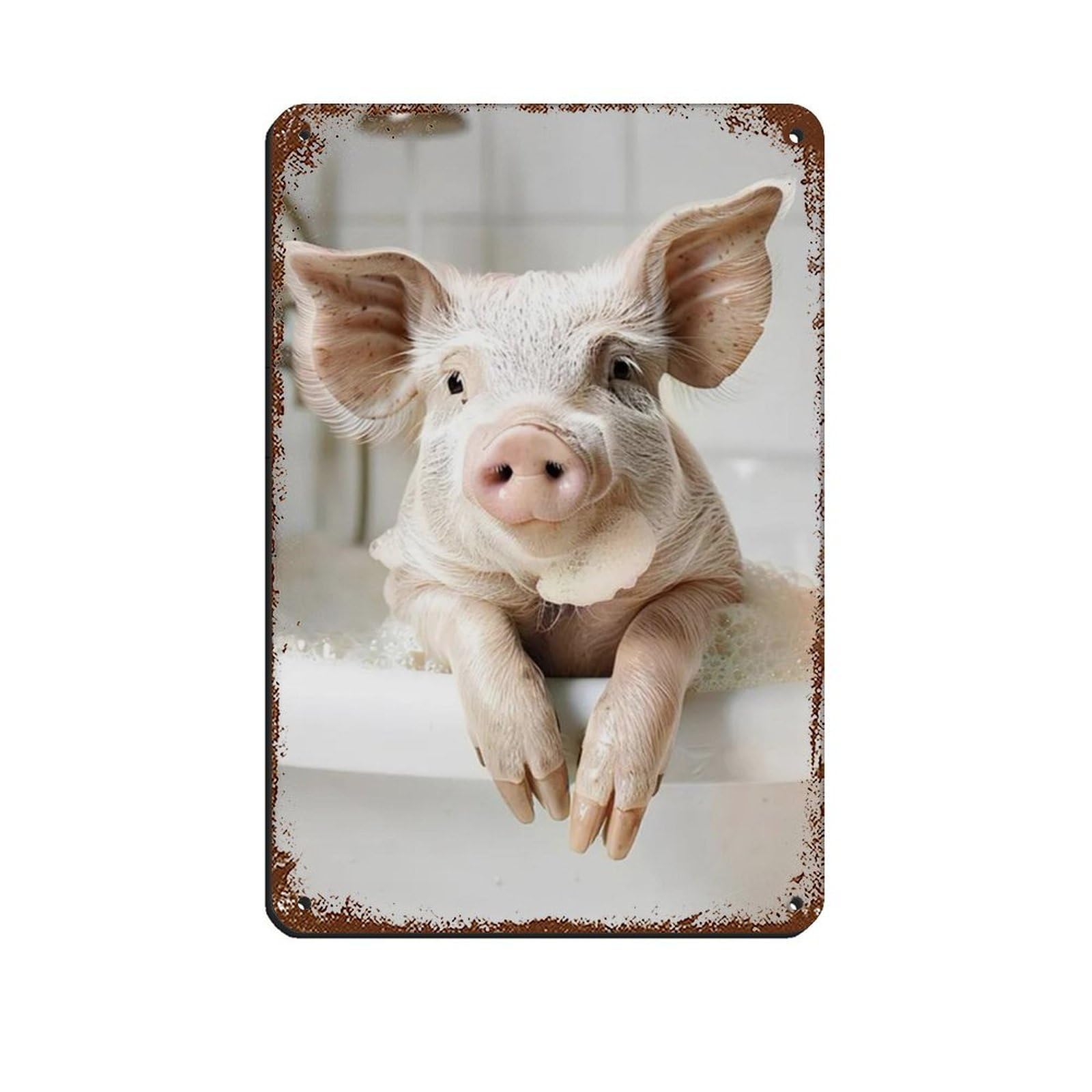 Pig in Bathtub Art, Cute Bathroom & Laundry Room Retro Poster Metal Tin Sign Chic Art Retro Iron Painting Bar People Cave Cafe Family Garage Poster Wall Decoration 8x12inch(20x30cm)