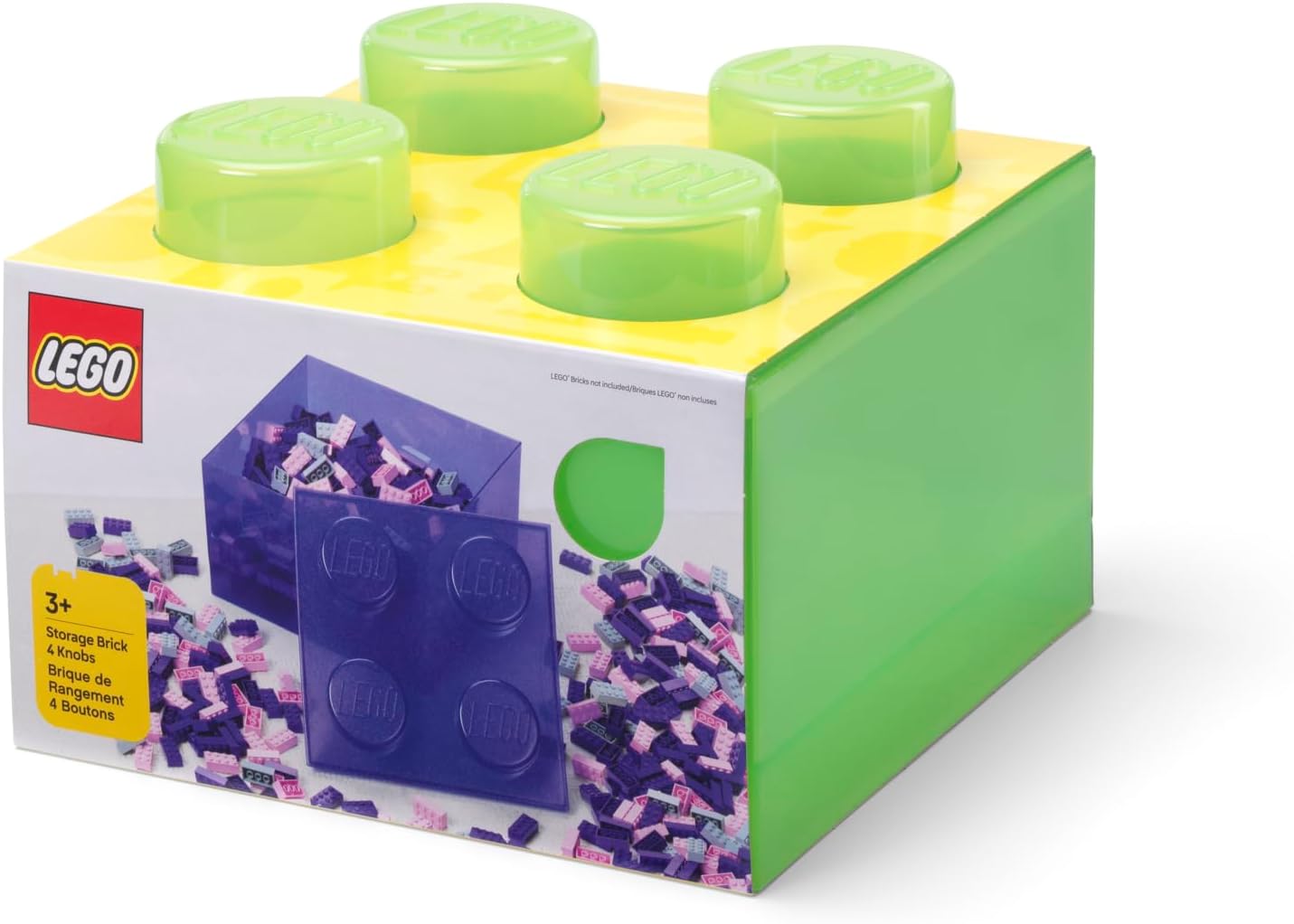 LEGO Storage Brick 4 Knobs Translucent Light Green - Stackable Plastic Storage Box with Lid for Kids and Adults Desk Organizer and Toy Box