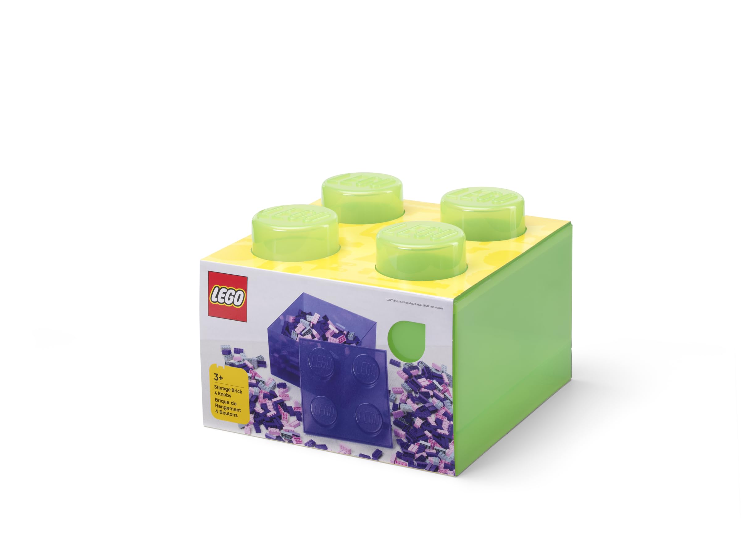Room Copenhagen LEGO Aufbewahrungsstein 4 Noppen Transparent Hellgrün – Stapelbare Kunststoff-Aufbewahrungsbox mit Deckel für Kinder und Erwachsene, Schreibtisch-Organizer und Spielzeugbox