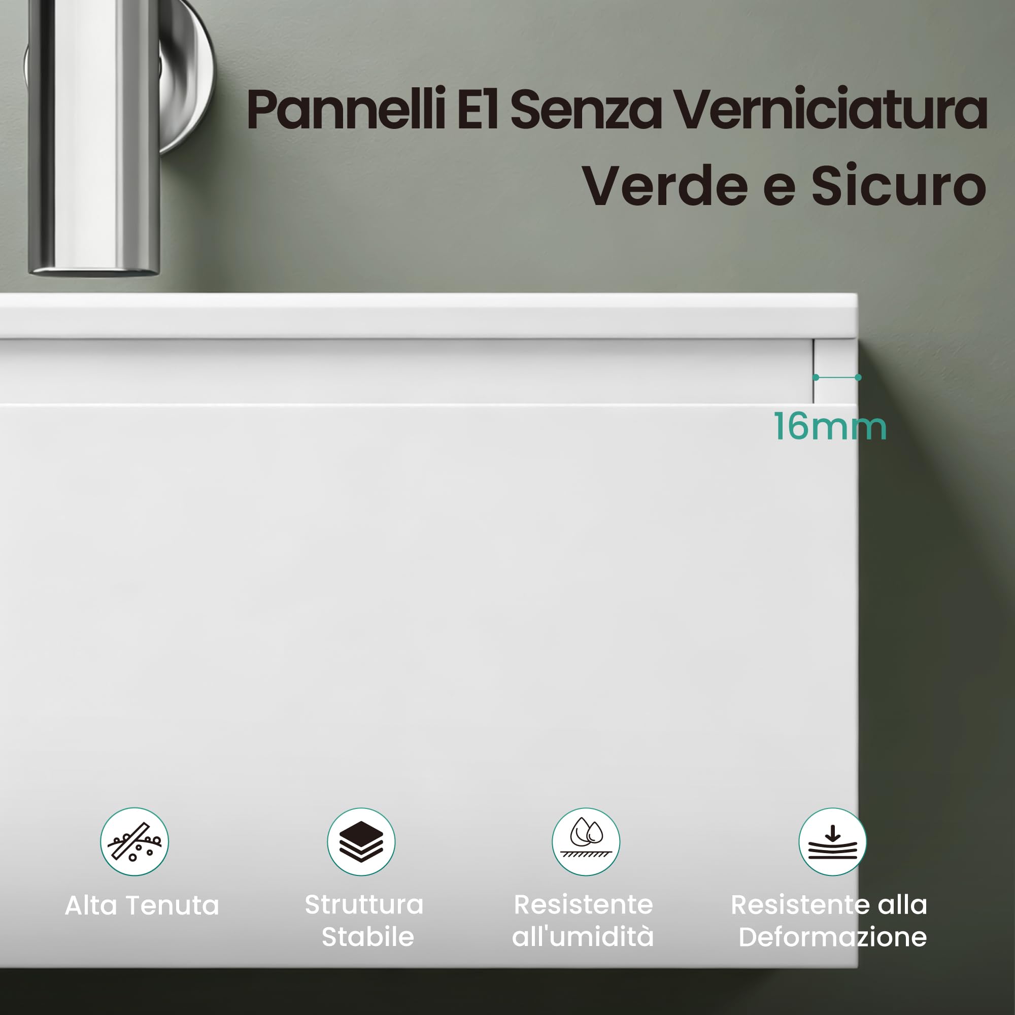 Mai & Mai Mobile Bagno Sospeso Lavabo Bianco, Larghezza: 150cm | Mobile da Bagno, Cassetti a Chiusura Soft-Close, Up
