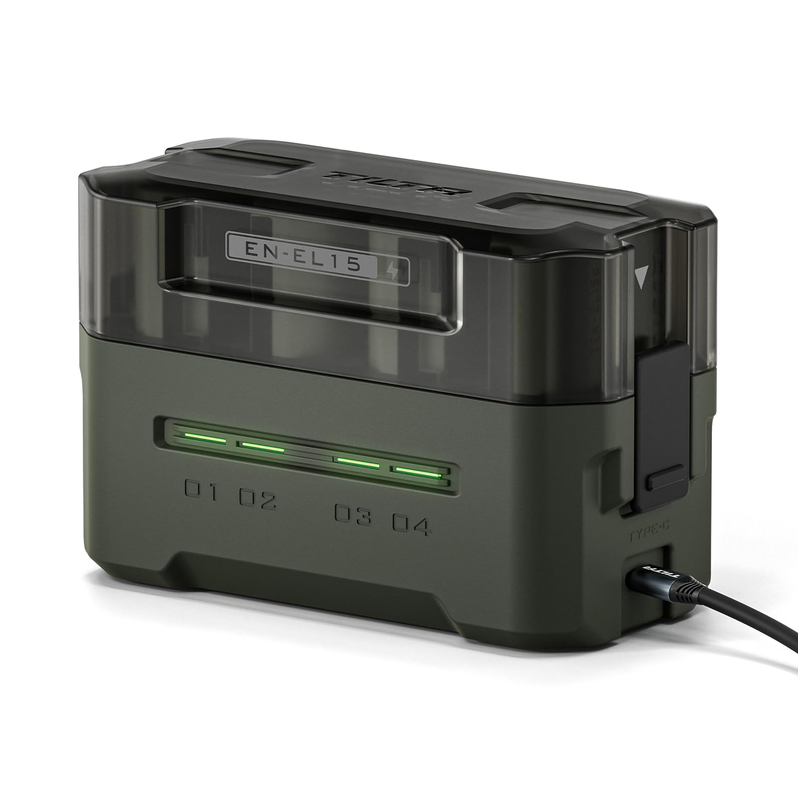 Chargeur de Batterie TILTA EN-EL15C, Station de Recharge Portable, Recharge 4 Batteries avec Une Recharge Rapide USB-C PD 45 W TBC-EL15-GN
