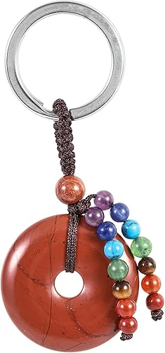 moonsix Llavero con hebilla de cristal de la paz con 7 cuentas de chakras, piedras curativas naturales de Reiki, llavero de decoración unisex