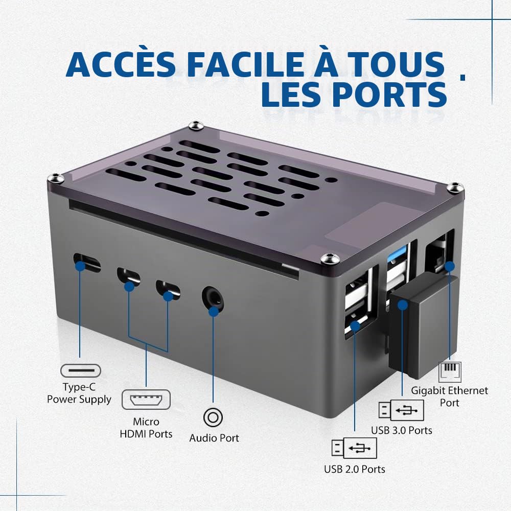 GeeekPi Boîtier NAS Raspberry Pi 4 en aluminium ventilateur PWM et adaptateur SSD M.2 SATA boîtier passive avec ventilateur silencieux 3510 pour Pi 4