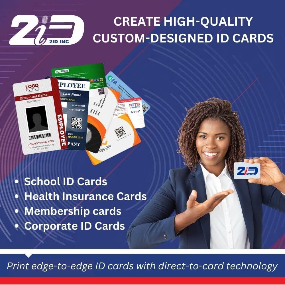 2ID Fargo DTC1250e Stampante per badge su un lato e pacchetto completo di forniture | Include software di produzione di carte per principianti per documenti scolastici, carte di accesso aziendali e