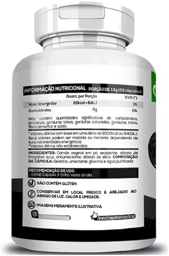 Miniatura 3 de Bionutri Carbón Activado - Carvao Vegetal 500 Mg por Cápsula (120 Cápsulas)