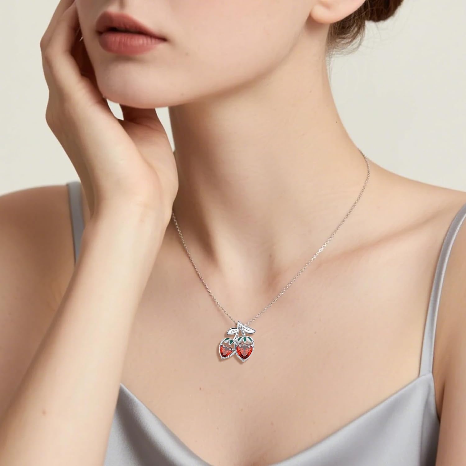 Cute Fruits Necklace Sterling Silver Apple/Strawberry/Cherry Pendant Fruits Jewelry Graduation Gifts for Women Girls - Image 4