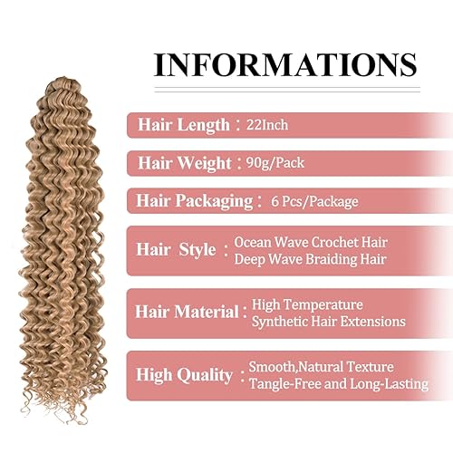 Miniatura 2 de Extensiones de cabello rizado con ganchillo con ondas oceánicas, paquete de 6 unidades, 22 pulgadas, #27 (22 pulgadas, paquete de 6, #27)