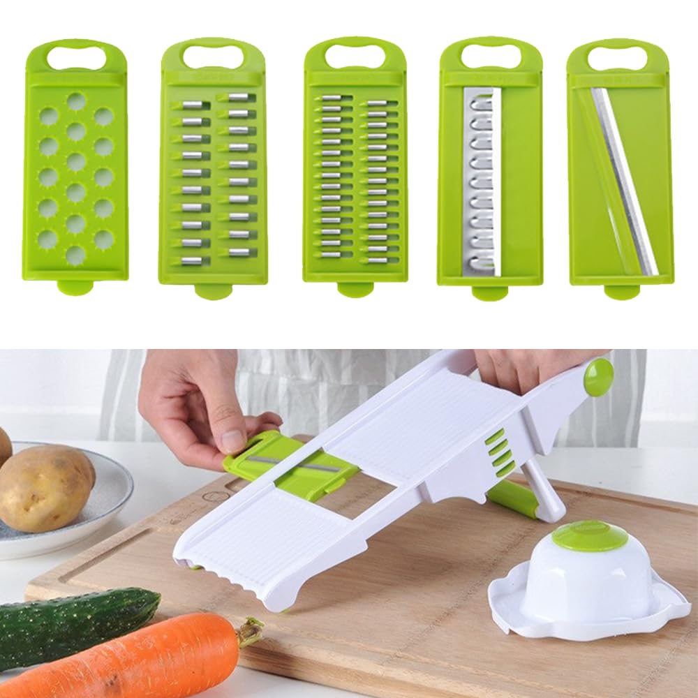 Mandolina Per Verdure Professionale 7 In 1 - Affettatrice Regolabile In Acciaio Inox Con Guanti E Spazzola