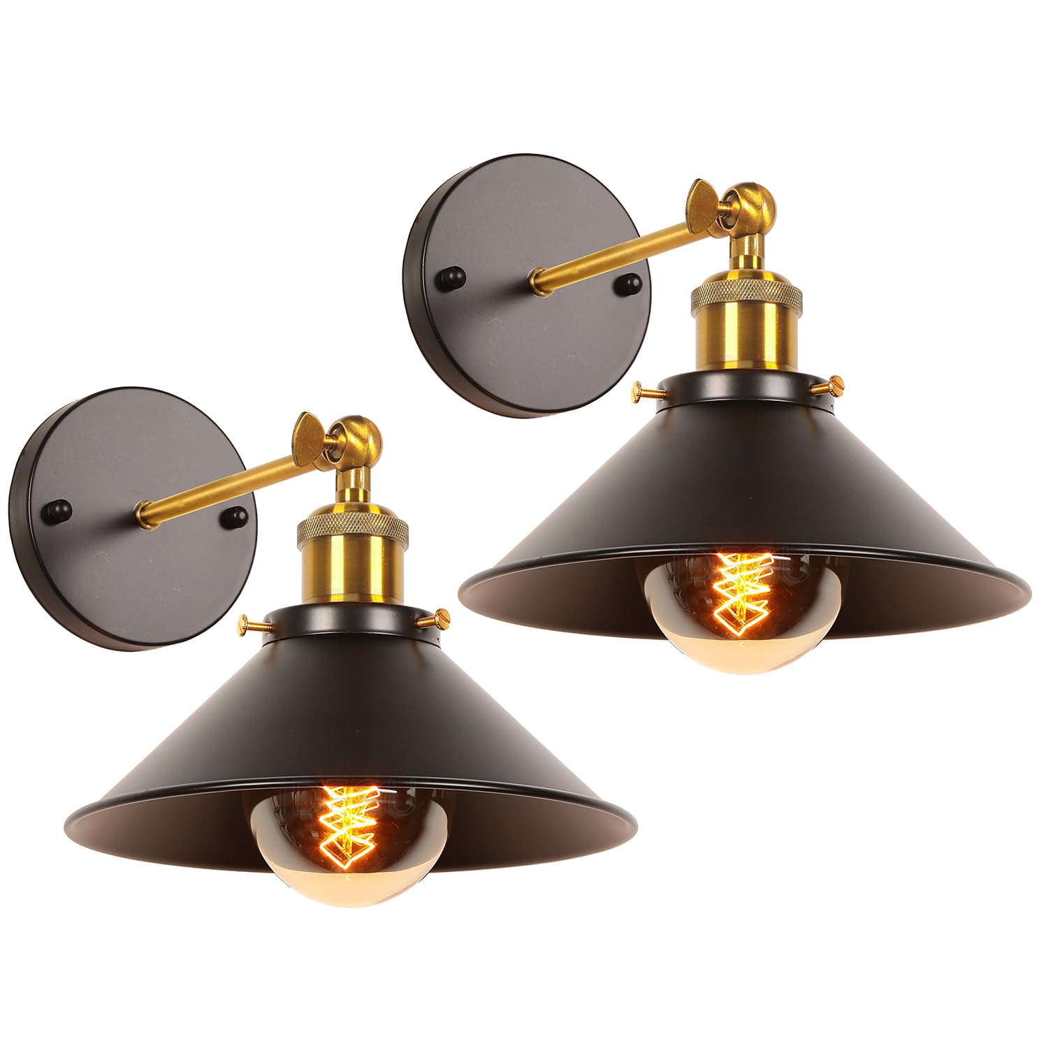 iDEGU Lot de 2 Applique Murale Industrielle Lampe de Plafond de Style Edison Métal Plafonnier Rétro avec Rotation à 180 Degrés - 220mm, Noir (sans ampoules)
