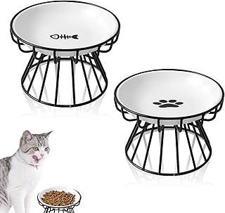 2Pcs Katzennäpfe Futternapf Katze Set Mit Erhöht Ständer Metallhalter Base Haustiere Futterschüssel Anti Erbrechen Katzenschüssel für Katzen und Welpen product image