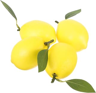 Zerodeko 4pcs Artificial Lemons Faux Yellow Lemons with Leaves Fake Foam Fruit Model for Lemonade Party Photography Prop Home Kitchen Summer Party Decorations