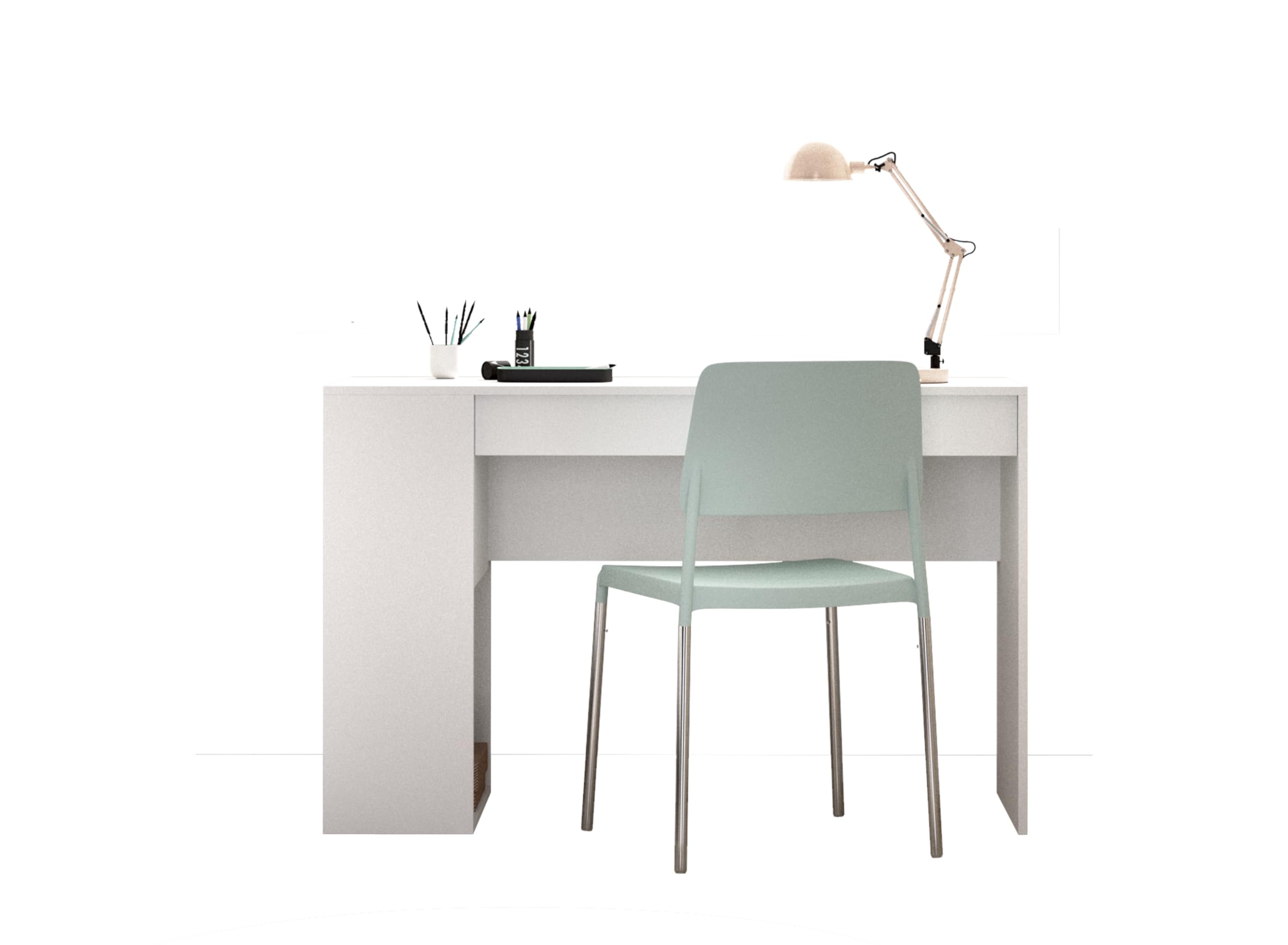 DEKIT Grupo RIMOBEL Ten Pack - Conjunto de Cama con almacenaje en Cabezal y Mesa Escritorio - Blanco