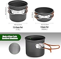 Vista 3 de Odoland - Juego de 8 utensilios de cocina para acampar, juego de ollas y sartenes con mini estufa de mochilero, taza de acero inoxidable, soporte