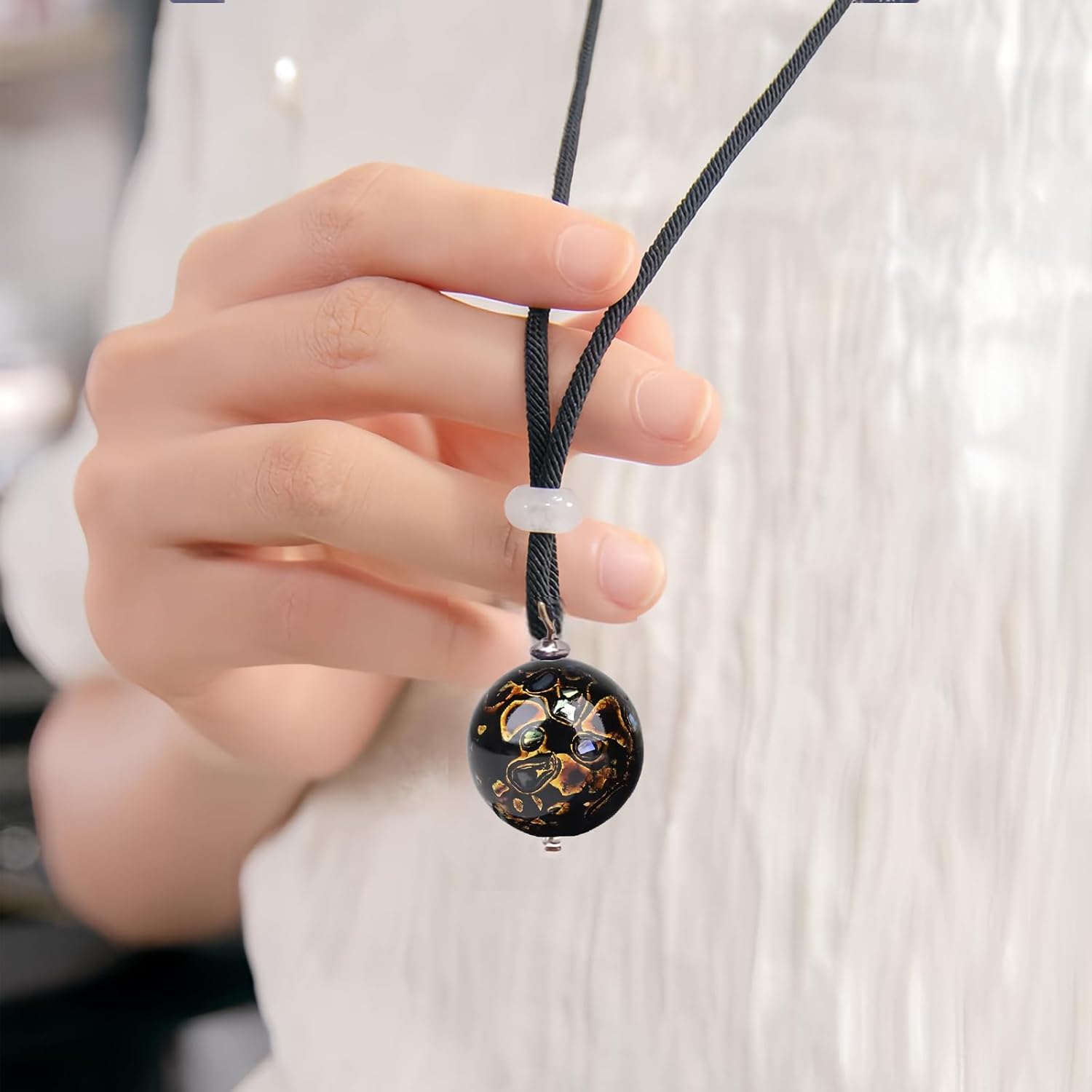Handcrafted Lacquer Bead Necklace with Gold Tassel Chain | Elegant Urushi Jewelry | Iron Box Packaging