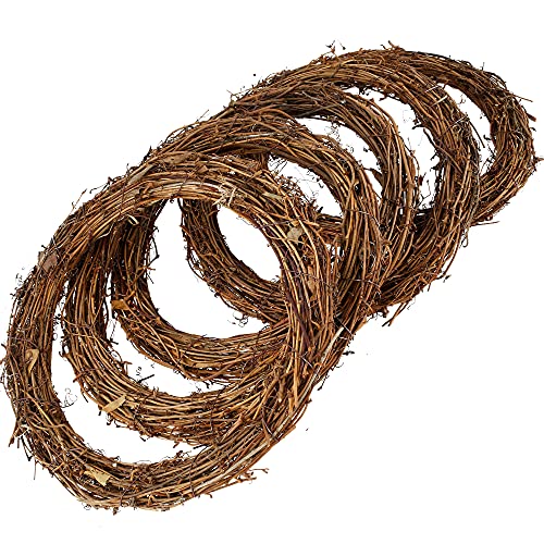 5PCS Natural Grapevine Wreaths, 30 CM Rattan Wreath Frame DIY Handcrafted Rustic Wreath for Front Door, Retro Christmas Rattan Wreaths Rings Braided Wreath for Door Wall Wedding Holiday Decoration