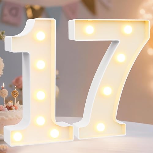 Miniatura 33 de Pooqla Letras y Números Decorativos con Luces LED, Letras y Números de Neón de Plástico Blanco para Decoración de Fiestas, Bodas, Funciona