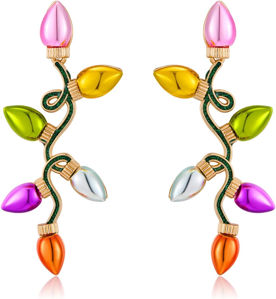 Christmas Light Earrings Studs for Women Delicate Colorful Light Dangle Earrings Hypoallergenic Cute Drop Earrings for Holiday Party Jewelry Gift