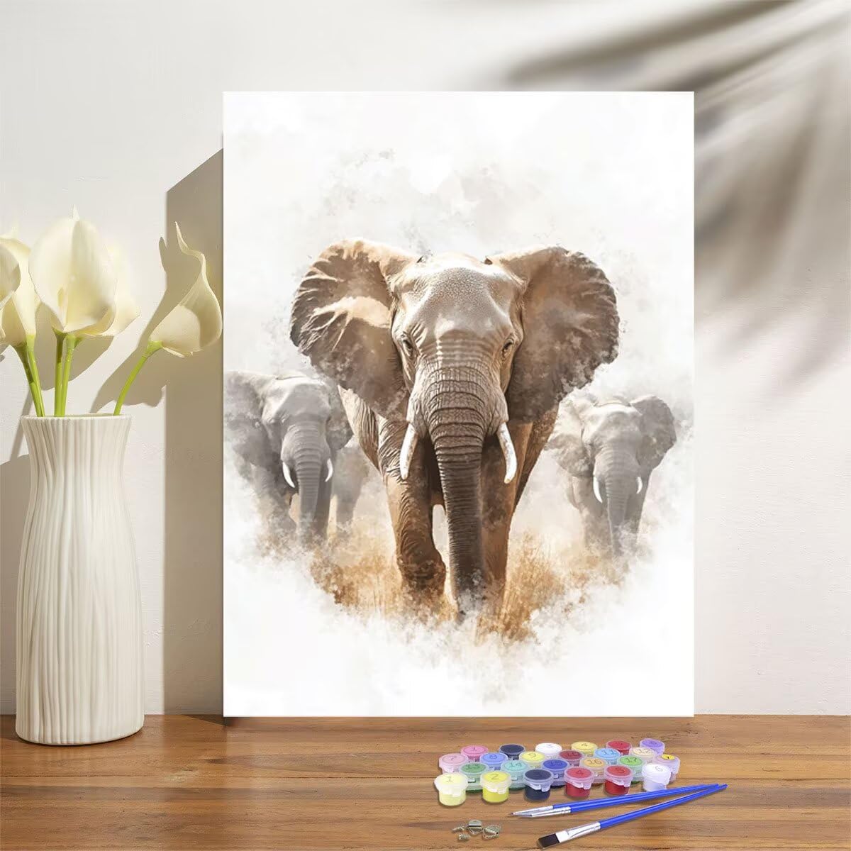 Peinture par Numero Adulte éléphant Peinture Numero Enfant animal Peinture à l'huile Peindre par Nombre Kits ,Pinceaux et Acryliques,Paint by Numbers avec Cadre ,Décoration de la Maiso 40x50cm M-655