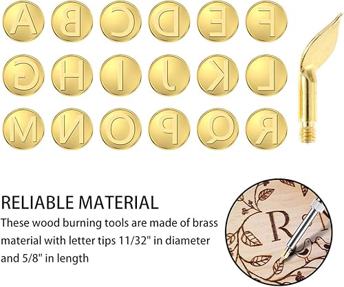 Miniatura 3 de Juego de 56 puntas para quema de madera, herramienta de quema de madera con letras, incluye alfabeto, números, símbolos, plantilla de alfabeto y