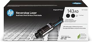 HP 143AD Genuine Original Dual Pack Black Neverstop Toner Reload Kit works with HP Laser NS MFP 1005n; HP Neverstop Laser ...