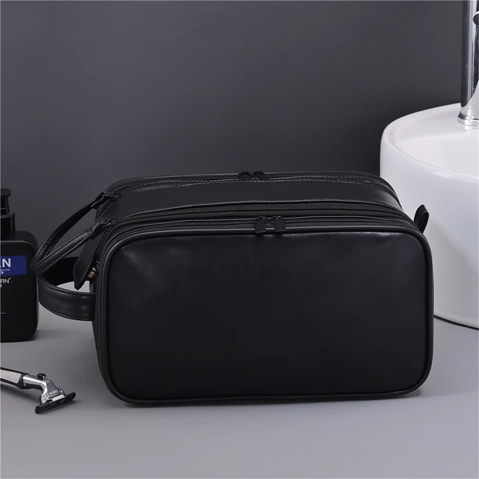 Borsa Toilette da Viaggio Borsa da toilette multitasche in PU for donne e uomini, essenziale viaggio, borsa for il trucco, impermeabile appendere, organizer for cosmetici lavaggio(Brown)