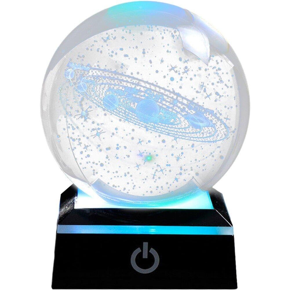Boule du système solaire 3D 80mm avec socle lumineux LED pour décoration d'astronomie