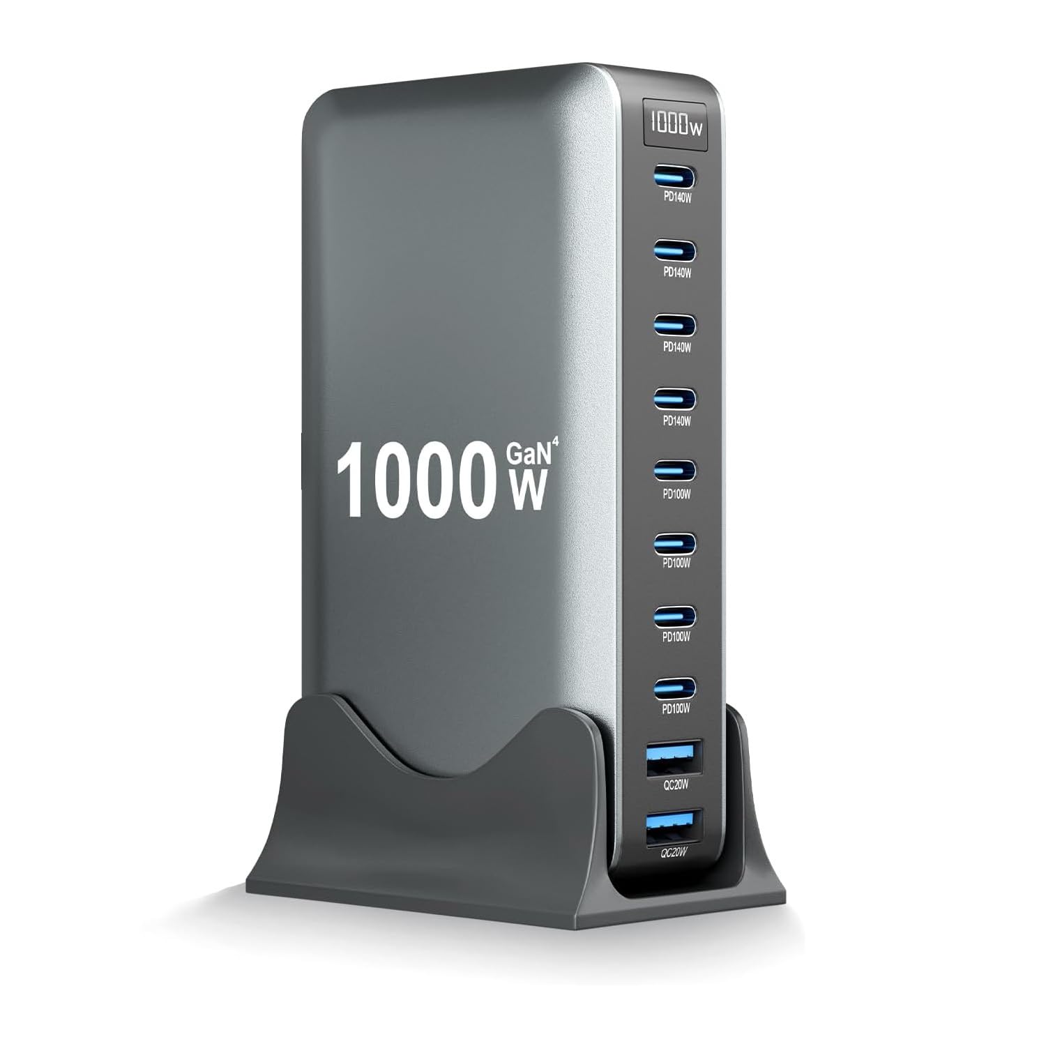 Caricatore USB C da 1000 W, 10 porte, Gan 4 Max 140 W, PD3.1/QC20 W, stazione di ricarica per MacBook Pro Air, i-Pad, iPh0ne 17/16/15, Galaxy S25, HP