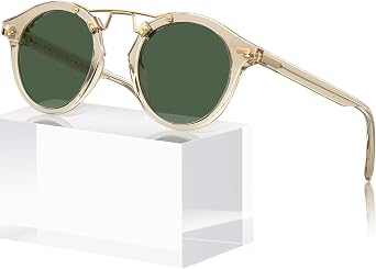 CARFIA Double Bridge Small Acetate Sunglasses for Women Polarized, Retro Metal Brow Ladies Sunnies Fashion Round Eyewears