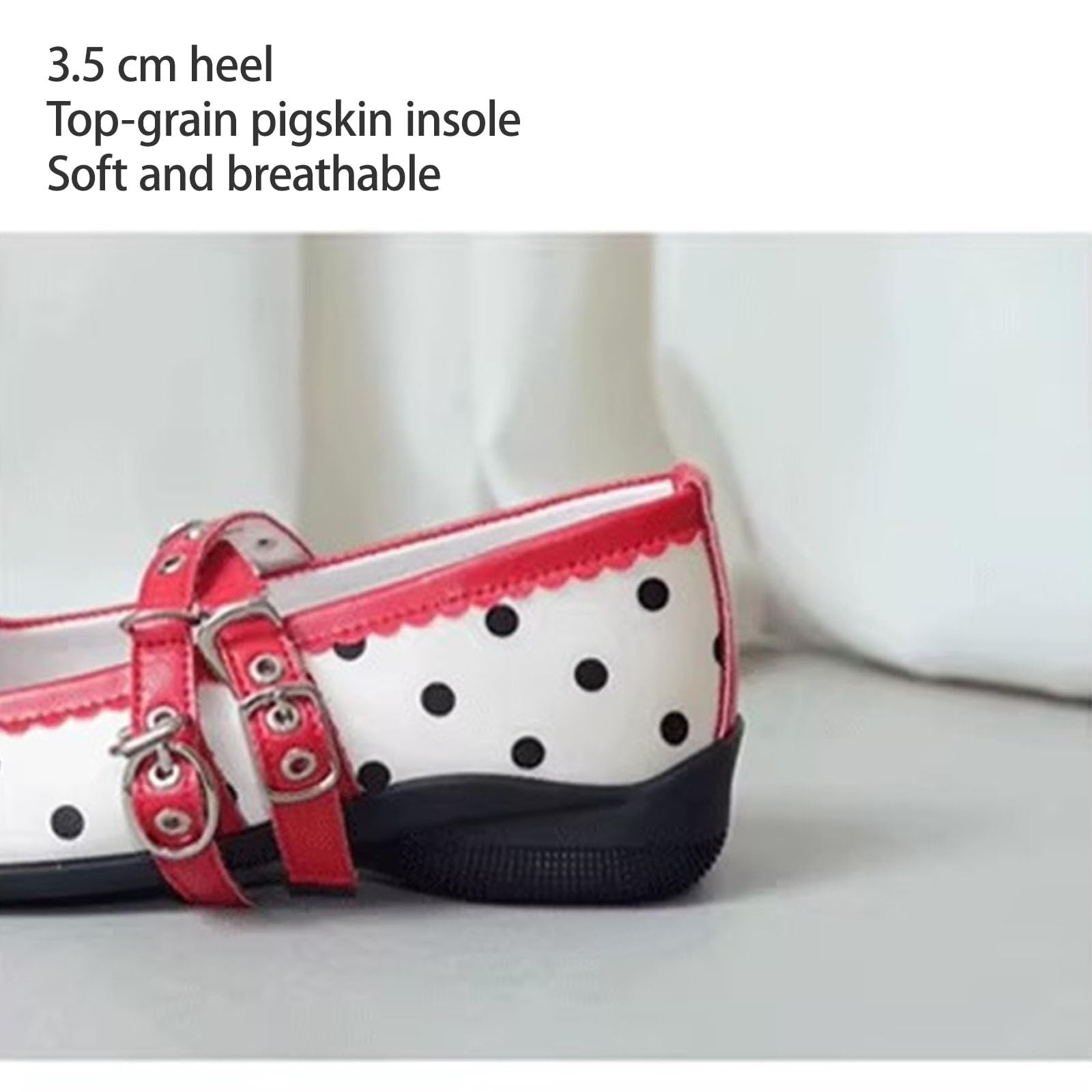 Scarpe Mary Jane A Pois Rossi Raso Suola Morbida Ballerine Donna