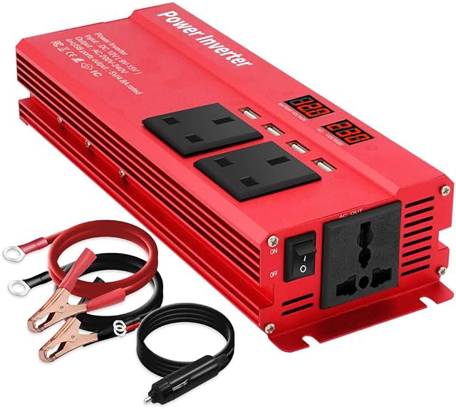 LVYUAN Power Inverter 2000W DC 12V to 240V AC Car Converter with 4 USB, 3 AC Sockets and LED Display 850W Continus