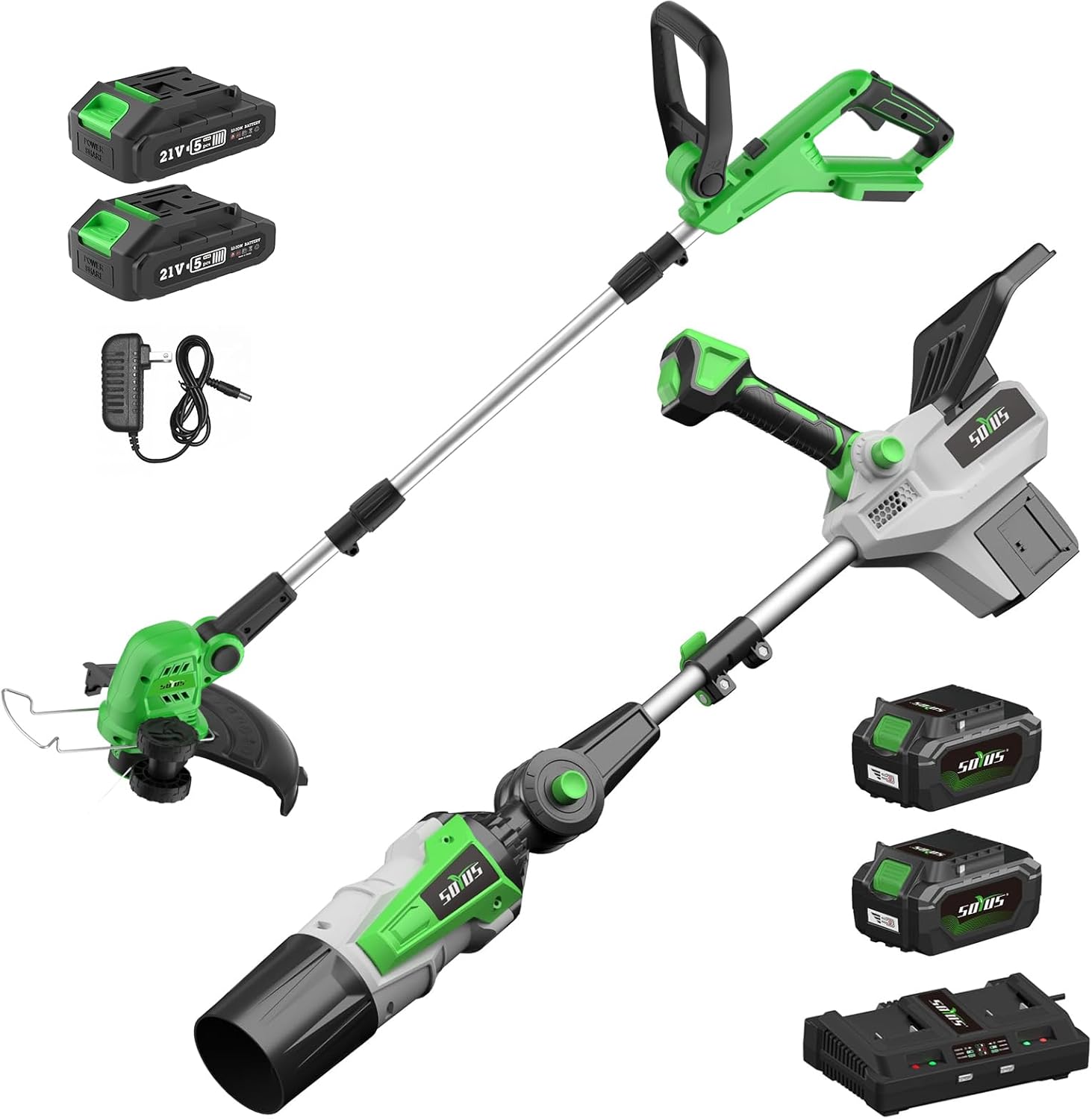 SOYUS Cordless Leaf Blower with 2 Batteries and Charger, and 20V 12 Inch Cordless Weed Wacker with 2 Batteries and Charger
